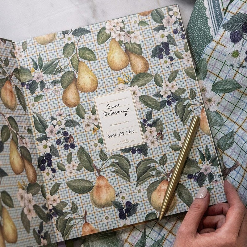 Bespoke Letterpress Heirloom Recipe Book Journal, Pears