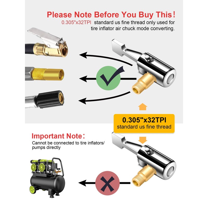 EVOULTES 2-Packs Lock On Air Chuck Tire Inflator Hose Adapter,