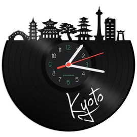 GRAVURZEILE Vinyl Record Clock - Skyline Kyoto - Wall Clock Made of Cast Vinyl with City Skyline 30 cm - Upcycling Designer Clock - Modern Wall Clock in Retro Vintage Style - Made in Germany