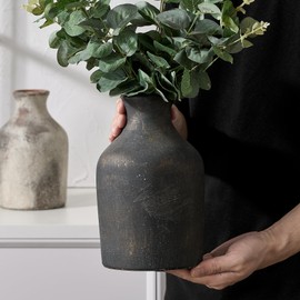 Vaseking 8.6 Inch Large Ceramic Rustic Farmhouse Vase, Terracotta Vintage Decor Vase for Home Decor, Table, Living Room Decoration, Wedding, Shelf Decor, Mantel, Bronze