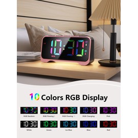 Mesqool Pink Digital Alarm Clock for Girls & Teens – Super Loud Alarm for Heavy Sleepers, RGB Display, Dual Alarm with Snooze, USB Charger, Night Light, Battery Backup, Plug-in Powered