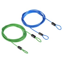 PATIKIL Security Steel Cable 2.5mm x 2m/6.56ft Coated Luggage Lock Wire Rope with Double Loop Green, Blue 2 Pack