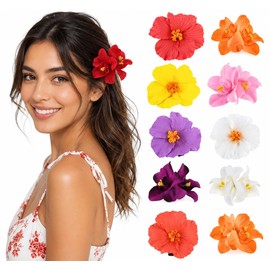 10 Pcs Hawaiian Flower Hair Clips for Women, Artificial Hibiscus Flowers for Hair, Boho Hair Accessories for Vacation Beach Party
