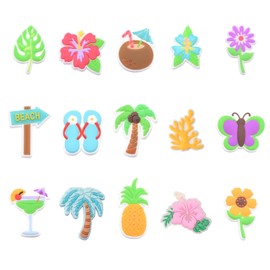 Pack of 15 Summer Beach Shoe Decorations, Decorative Shoe Flowers, Crocs Shoe Decorations, DIY Soft Rubber Shoe Flowers, Pin Shoe Badge, Shoe Decoration Accessories, Rubber Polyvinyl Chloride