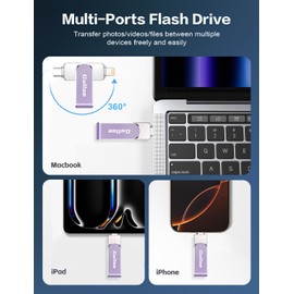 Gulloe Gulloe 256GB Flash Drive Intended for iPhone, Memory Stick Storage for Photos and Videos Backup, Compatible with iPhone iPad Android PC, Plug and Play, No Application Required (Purple)