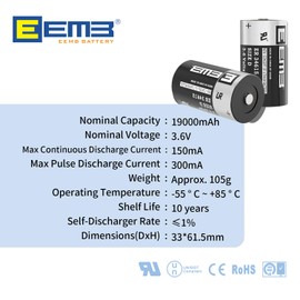EEMB 8Pack ER34615 D Cell Batteries 3.6V Lithium Battery 19Ah Li-SOCL₂ Non-Rechargeable Battery LS-33600 SB-D02 XL-205F for CNC Machine Tool, Injection Molding Machine,Printing Machine,Meter,Clock