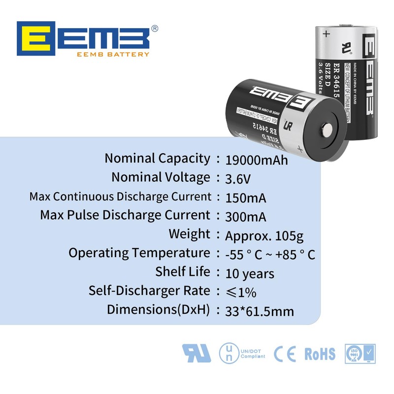 EEMB 8Pack ER34615 D Cell Batteries 3.6V Lithium Battery 19Ah