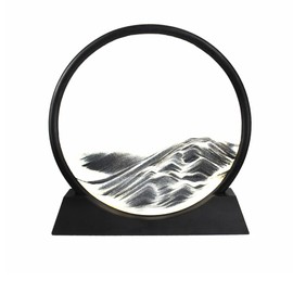 Moving Sand Art Picture Decoration Round Glass Sand Art Liquid Motion 3D Deep Sea Sandscape Displays Anniversary Birthday Valentine's Day Christmas Gifts Home Office Ornaments(Black 7inch)