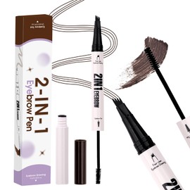 2-in-1 Makeup Eyebrow Pen with Powder: Dark Brown, for Grooming & Shaping Eyebrow, Waterproof, Ultra-Fine 4 Micro-Fork Tip, Powder for Shaping, Filling, and Decorating Brows, M-RM-X0