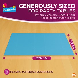 SOL 2pk Long Blue Table Cloths Party Party 274x137cm Disposable Plastic Cover. Heavy Duty Spill Protection: Opaque Design for Boys Birthdays, Christening, Communion, Gender Reveals, Weddings & Events.