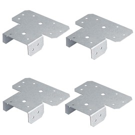 2 Set (4 PCS) T Shaped Post to Beam Connector, Heavy Duty Galvanized T Bracket for 4'' x 4'' 4'' x 6'' Post, Two-Piece T Shaped Joist Anchor Connector for Repair Wood Furniture