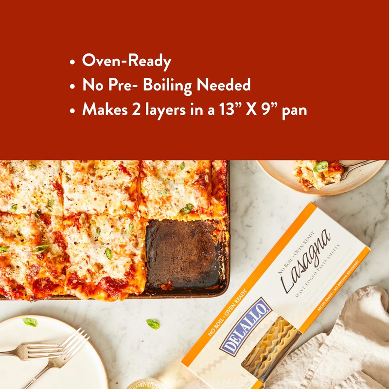 DeLallo No-Boil Lasagna Sheets, 13.2oz Box, Oven Ready, Made with