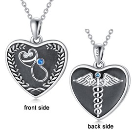 LONAGO Stethoscope Locket Necklace Photo Heart Locket Necklace Graduation Nurse Day Gift for Women