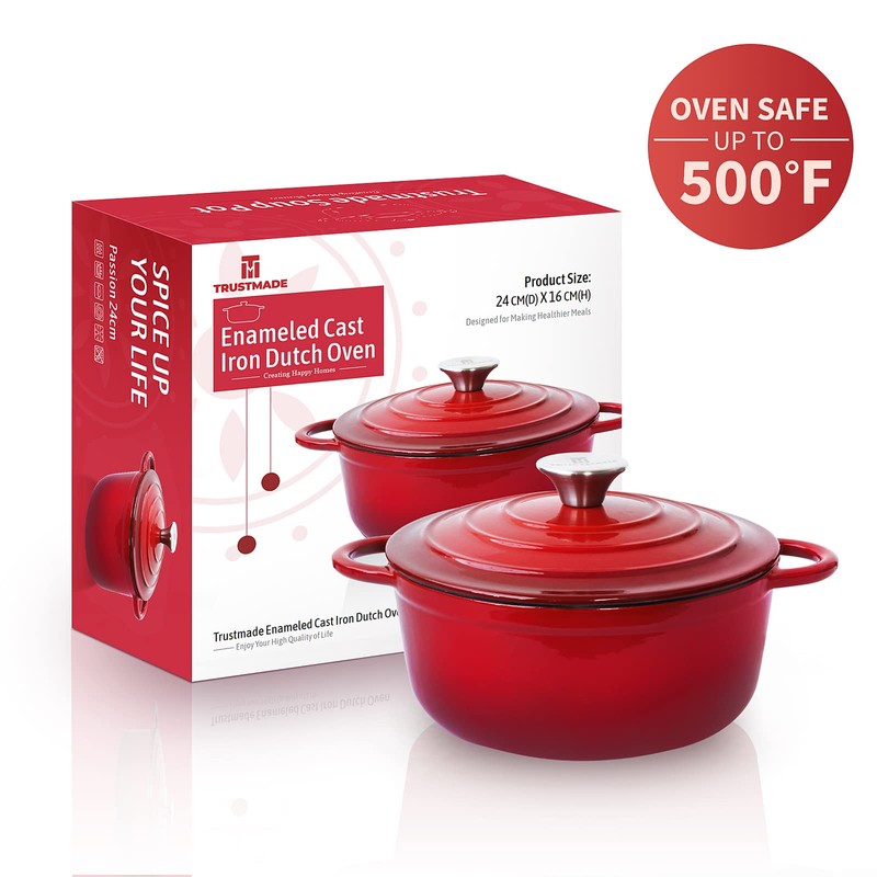 Trustmade 4.5 QT Cast Iron Dutch Oven, Enamel Coated Cookware