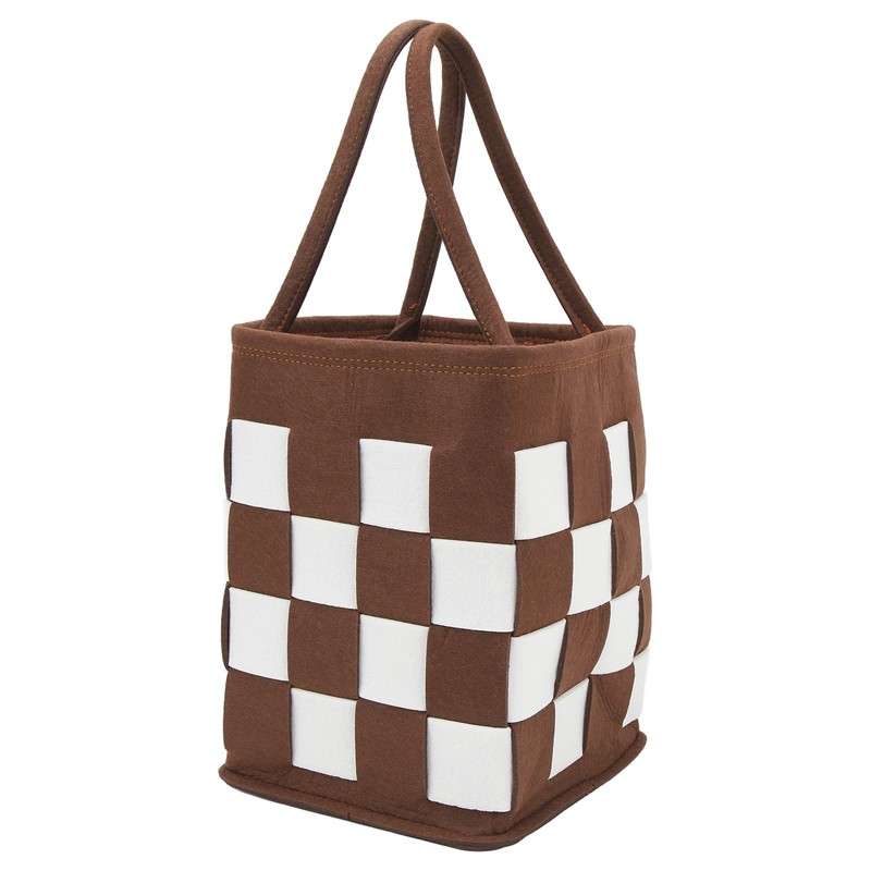 Felt Bicycle Basket Felt Cloth Foldable Detachable Brown and White