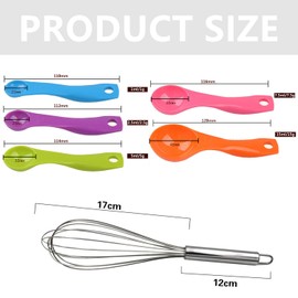 Norhogo Heavy Duty 6 Wire Stainless Steel Whisk, 30 cm, Silver, 5 Spoons for Measuring Food, Bright Colours, Kitchen Utensil Set