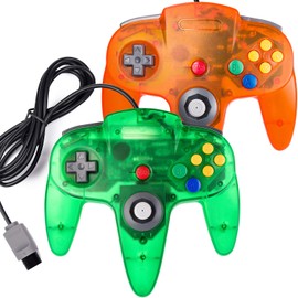 MODESLAB 2 Pack N64 Controller, Classic Wired N64 64-bit Gamepad Joystick for Ultra 64 Video Game Console N64 System (Orange+Green)