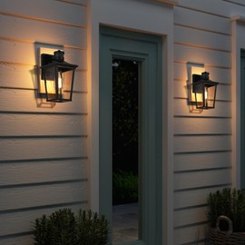 Motion Sensor Outdoor Wall Lights, Farmhouse Exterior Wall Sconces Light Fixture with Clear Glass, Black Modern Waterproof Lanterns for Front Door, Entry, Porch, Patio, and Gazebo
