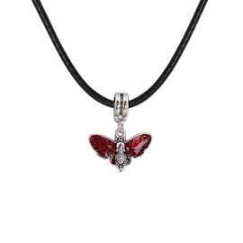 MOKAVIKY 25 Black Moth Pendant Necklace for Men Women Punk Skull Butterfly Moth Animal Necklace (Red)