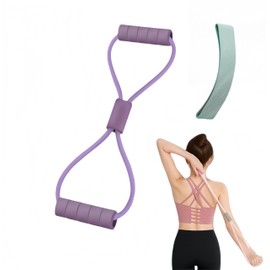 2PCS Figure 8 Resistance Band Set, Included 1pcs Figure 8 Resistance Band + 1pcs Hip Elastic Band; Yoga Gym Fitness Pulling Rope, 8 Word Elastic, Pilates & Toning Gym Equipment (Purple-(25Pounds))