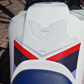Resin Bike Sticker Compatible with Honda Transalp XL 750 2023. Motorcycle Tank Guard Protection from Bumps and Scratches. Resin 3D Sticker - Tricolour Ross White