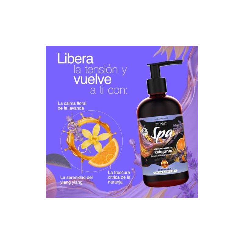 Bienat | Aceite Masaje Relajación 240ml | Lavanda, Naranja e