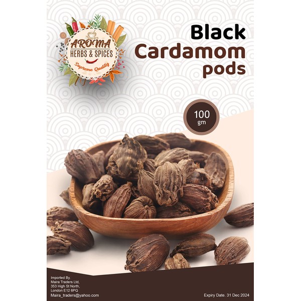 Black Cardamom Pods | Black Elaichi |100gm | Authentic | All Natural | Vegan | Gluten Friendly | Non-GMO | Smokey | Tsaoko | Cao Guo | Bach Dan Khau | Badi