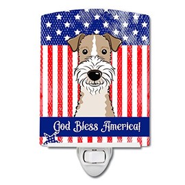 Caroline's Treasures BB2177CNL American Flag and Wire Haired Fox Terrier Ceramic Night Light Compact, UL-Certified, Ideal for Bedroom, Bathroom, Nursery, Hallway, Kitchen, 6x4x3, Multicolor