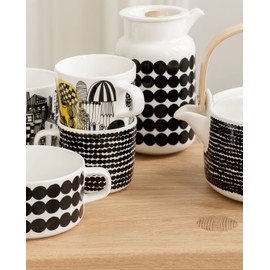 Marimekko - Teetasse, Tasse - Oiva-Siirtolapuutarha - Steingut - Weiß-Schwarz - 250 ml - 1 Stück