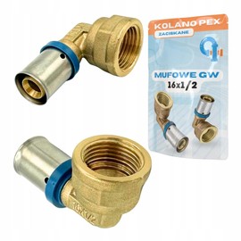 Rimex Press Fitting Angle 16 x 1/2 Inch Female Thread, PEX Brass Sleeve Connection, Clampable, Press Fitting, for Water and Heating Installations, U-Press Jaws