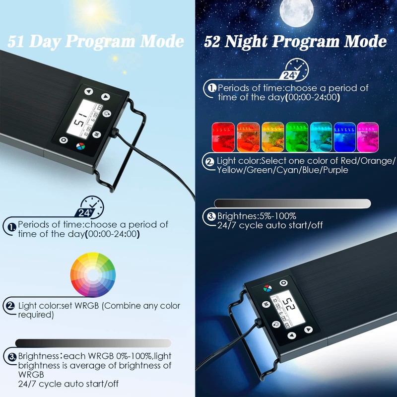 AQQA Aquarium Light,Multi-Function Fish Tank Led Light 24/7 DIY Auto