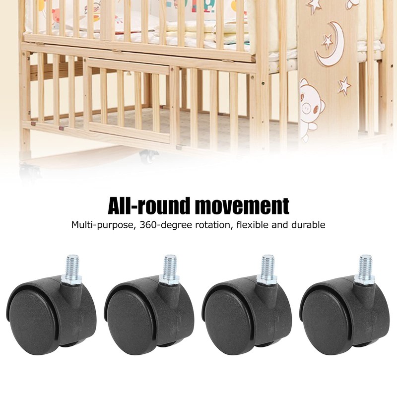 4Pcs 1.5in Casters Replacement 360 Degree Rotatable Universal Plastic Wheel