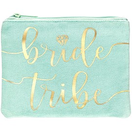 Bride Tribe Makeup Bags - Bridesmaid Favor for Bachelorette Party, Bridal Shower, Wedding. Cosmetics/Toiletries Bag, Wedding Survival Kit, Hangover Kit, Keepsake (1pc Bride Tribe, Mint)
