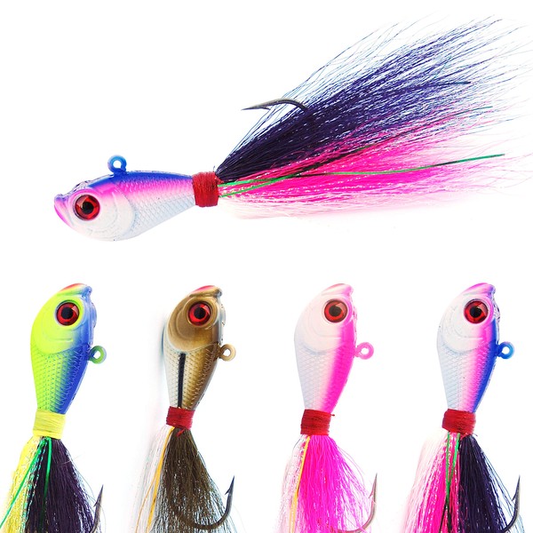 AGOOL 4pcs Bucktail Jig Saltwater Fishing Lures Fluke Fishing Lure