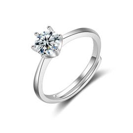 IzuBizu London 925 Sterling Silver Solitaire Adjustable Ring Cubic Zirconia Diamond Moissanite Round Cut Birthday Christmas Anniversary