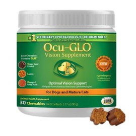 Ocu-GLO Cat & Dog Senior Supplement for Eye Support - Chewable Vision Vitamins Supplements for Large and Small Pets Care with Lutein, Omega-3 Fatty Acids, Grape Seed Extract & Antioxidants