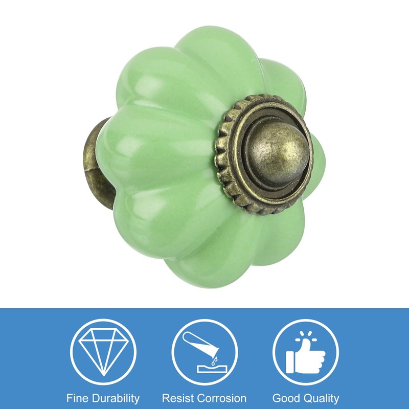 Sourcing Map 12pcs Ceramic Pumpkin Knobs, Lime Green Decorative Pulls,