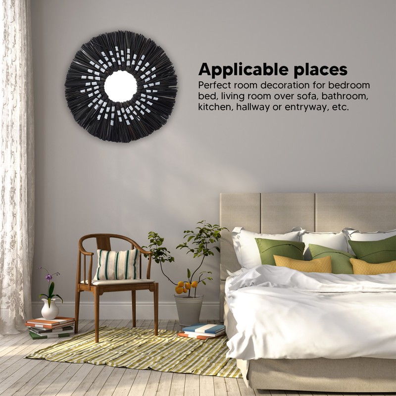 Seagrass Wall Mirror Hand Woven Decorative Round Seagrass Hanging Mirror