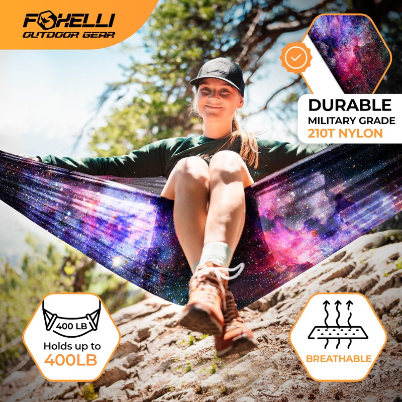 Foxelli Camping Hammock - Lightweight Portable Hammock, Easy Setup with