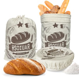 2X Reusable Linen Bread Bags with Proofing Bowl Cover, Food Storage Bag, Home Bread Storage to Keep Loaf Fresh, Bread Bag with Plastic Lining for Homemade Sourdough Bread