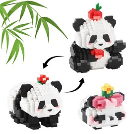 Xbessc 3-in-1 Panda Building Blocks Set, Panda Bricks, Mini Clamping Blocks, Animals, Cute Animal Building Block Set, Robust and Stable Panda Gift for Children from 7 Years, Adults, Cute Home