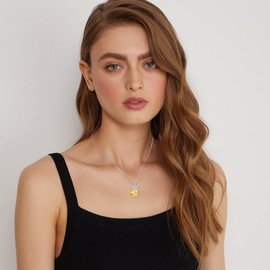 FJ Heart Citrine Necklace - November Birthstone Pendant for Women, 925 Sterling Silver Butterfly Jewelry - Gifts for Mom, Wife, Girls, Her