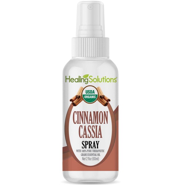 Organic Cinnamon Cassia Spray – Water Infused with Cinnamon Cassia Essential Oil – Certified USDA Organic - 2oz Bottle by Healing Solutions