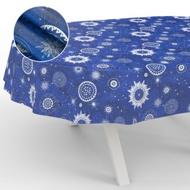 ANRO Oilcloth Tablecloth Washable Oilcloth Garden Tablecloth Outdoor Indoor Oval 180 x 140 cm Cut Edge Astrology