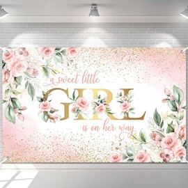 Avezano Girl Baby Shower Backdrop Pink Floral Sweet Baby Girl Baby Shower Banner A Sweet Little Girl is on Her Way Baby Shower Party Decorations Banner 70.8 x 43.3 Inch