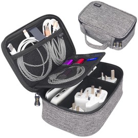 sisma Electronics Cords Organizer Tech Accessories Storage Case Travel Small Carrying Bag for Charging Cables Adapter USB Plugs Power Cord Leads - Grey 1680d