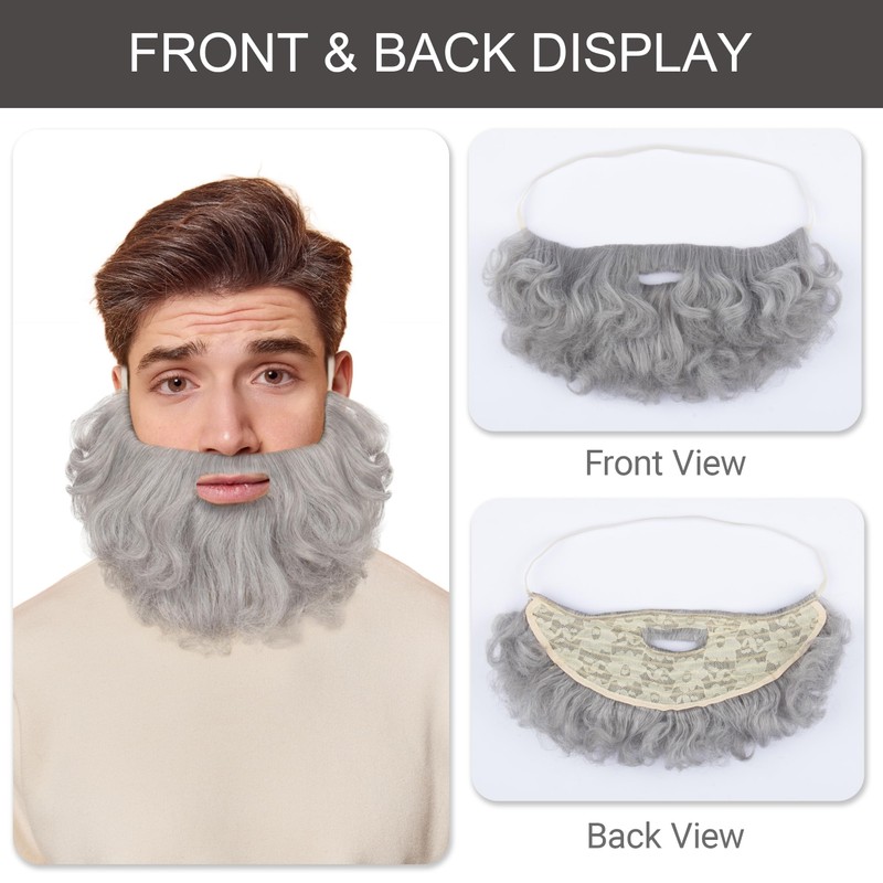 Yan Dream Short Grey Curly Fake Beard for Men Classic
