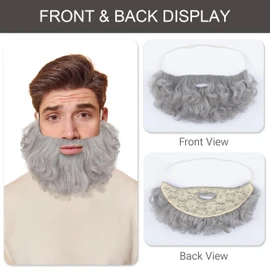 Yan Dream Short Grey Curly Fake Beard for Men Classic Full Fake Beard and Mustache Costume Facial Hair for Cosplay