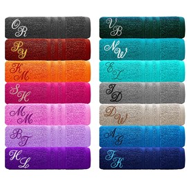 Lashuma London Bath Towel Embroidered with Monogram, Bath Towel Blue Capri Hand Towel 70 x 140 cm