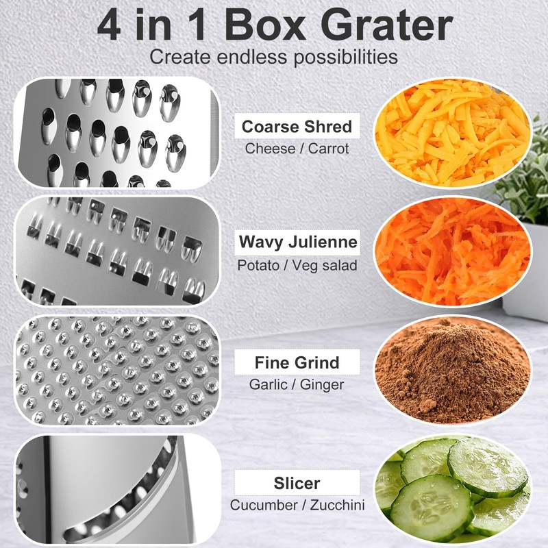 Ourokhome Cheese Grater, Handheld Box Grater with Container & Lid,